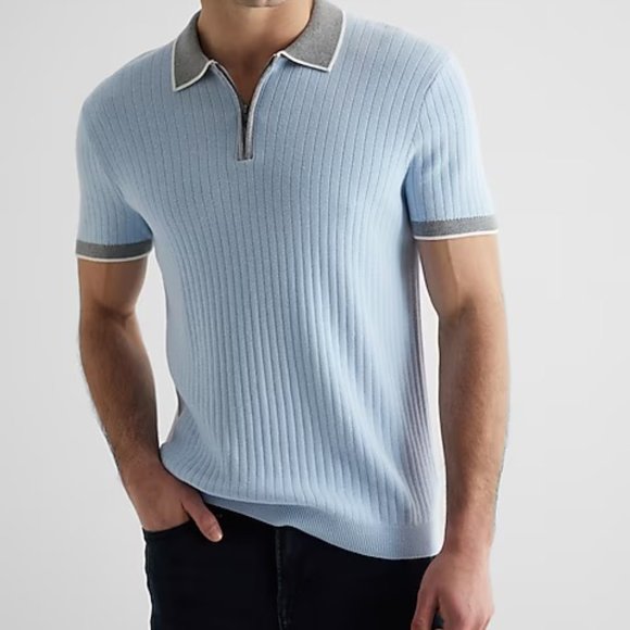 Express Other - Express Mens Prep Color Block Cotton Short Sleeve 1/4 Zip Sweater Polo NWT